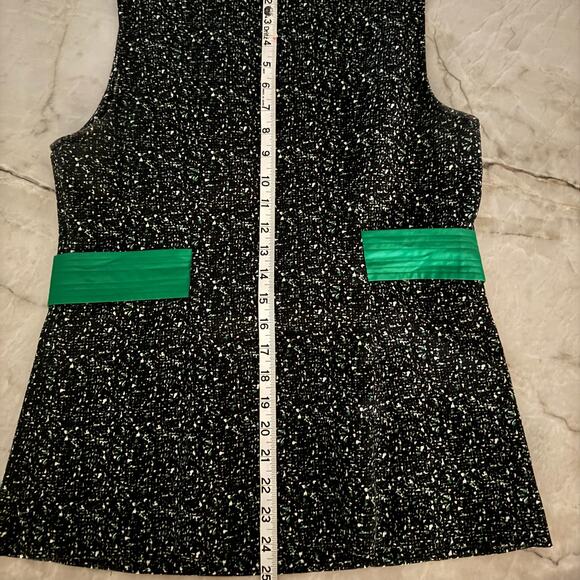 Ann Taylor Silk Blend Textured Black Green Belted Sleeveless Layering Top Sz 10 - Picture 9 of 9